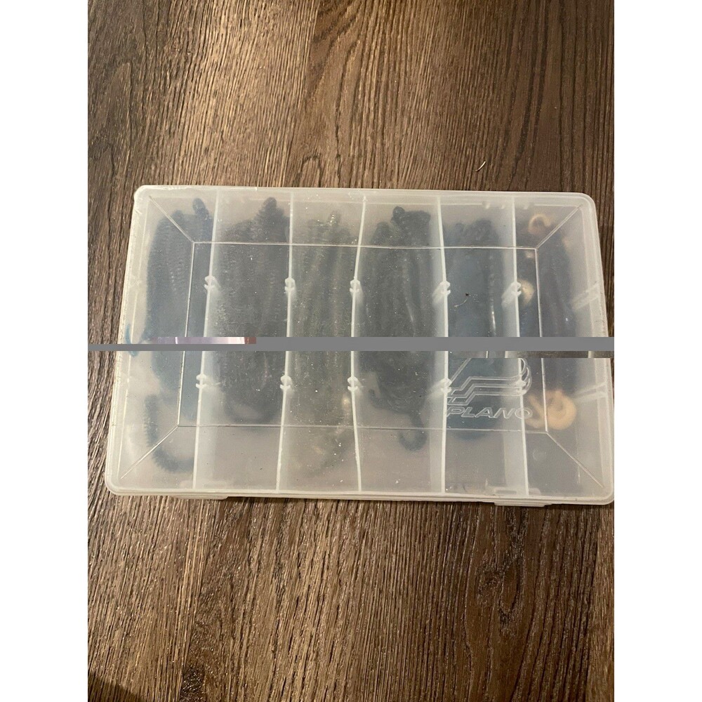 Plano 3600 Series Tackle Box w/ Mixed Soft Plastic Bass Worms & Grubs Lot